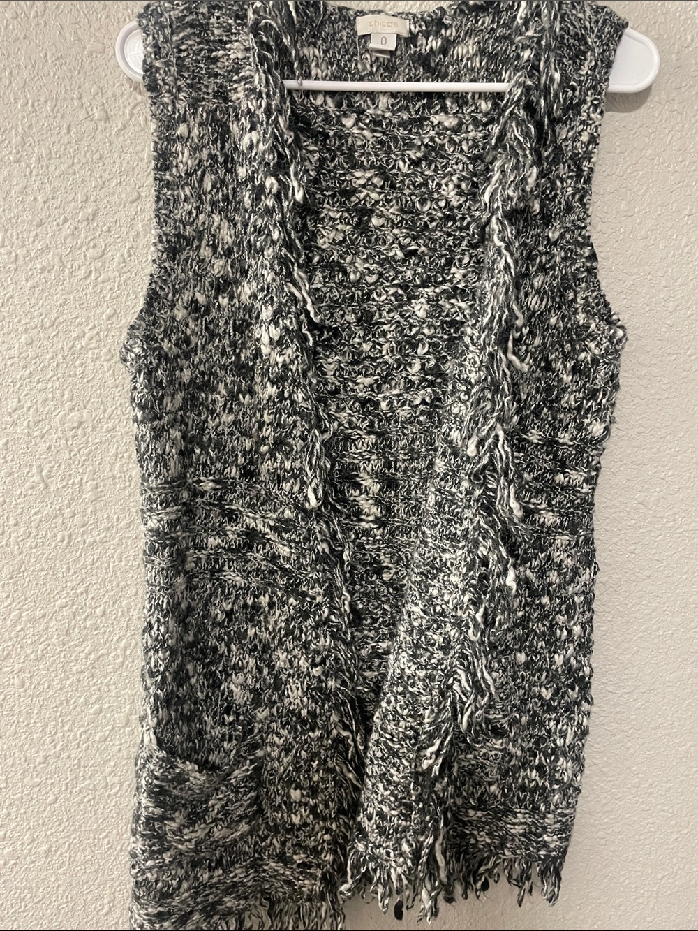 Chico's Black and White Knit Open Vest